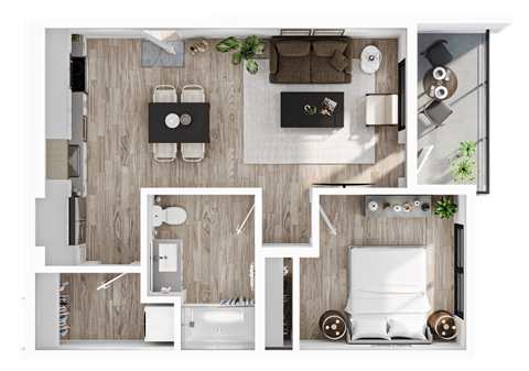 a floor plan of a bedroom with a bathroom and a living room